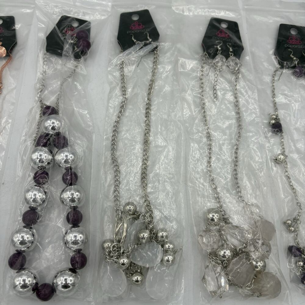 Paparazzi Necklaces Earrings Combo Lot of 5 Sets Balls Silver White - Picture 5 of 10